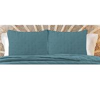 Autrefois Housse de taie 65 x 65 cm Sixtine Bleu - Effet Peau de pêche - Couvre lit matelassé Doux et léger - Boutis uni 2 Places - Couverture Microfibre - Plaid canapé déco