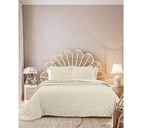 Autrefois Housse de taie 65 x 65 cm Sixtine Ficelle - Effet Peau de pêche - Couvre lit matelassé Doux et léger - Boutis uni 2 Places - Couverture Microfibre - Plaid canapé déco