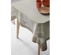 Autrefois Nappe Brodée Carré Blanche 85 * 85 cm avec 4 Serviettes Inclus, Nappe Lin métissé pour Salle à Manger, Cuisine, Jardin, Broderie Monogramme, Monogramme