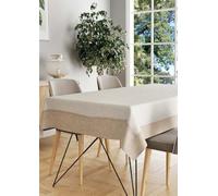 Autrefois Nappe Brodée Rectangulaire 160x250 cm avec 8 Serviettes Inclus, Nappe Lin métissé pour Salle à Manger, Cuisine, Jardin, Nappe Bicolor Lin Ivoire