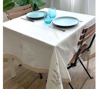 Autrefois Nappe Brodée Rectangulaire Blanche 180x350 cm avec 12 Serviettes Inclus, Nappe Lin métissé pour Salle à Manger, Cuisine, Jardin, Broderie Lavande, Lavande Blanc