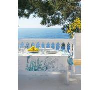 Autrefois Nappe enduite imprimé, Nappe Anti Tache, Nappe 160x200cm, Thème Mer, Motifs Coraux, Explore Bleu