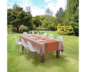 Autrefois Nappe Jacquard Enduite, Nappe rectangulaire Anti Tache, Facile à Nettoyer, Convient pour Repas, Salle à Manger, Mariage et Evénements, Azulejos Orange 150 x 200 cm