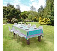 Autrefois Nappe Jacquard Enduite, Nappe rectangulaire Anti Tache, Nappe Tissu Facile à Nettoyer, Convient pour Repas, Salle à Manger, Mariage et Evénements, Hermes Turquoise 150 x 300 cm
