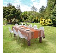 Autrefois Nappe Jacquard Enduite, Nappe rectangulaire Anti Tache, Nappe Tissu Facile à Nettoyer, Convient pour Repas, Salle à Manger, Mariage et Evénements, Azulejos Orange 150 x 150 cm