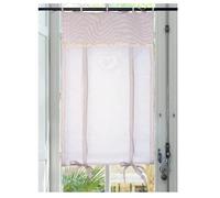 Autrefois Rideau enrouleur et brise bise 60 x 160 cm Beige Vichy, Lin brodé, Voilage Broderie, Style Charme, Petit Rideau Fin