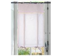 Autrefois Rideau enrouleur et brise bise 80 x 160 cm Beige Vichy, Lin brodé, Voilage Broderie, Style Charme, Petit Rideau Fin