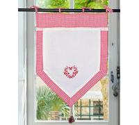 Autrefois Rideau Enrouleur et Brise bise, Lin brodé, Voilage Broderie, Style Charme, Decoration pour fenetre de Cuisine, Salon, Vichy (Rouge, 45 x 120 cm)
