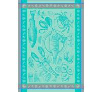 Autrefois Torchon Imprimé Jacquard Bleu Ciel, 48 * 70 cm, Thème Poissons, Fruits de Mer Bleu
