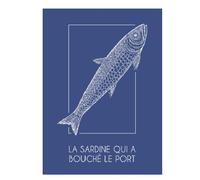Autrefois Torchon Imprimé Jacquard Bleu foncé 48x70 cm, Thème Mer, Sardine du Port