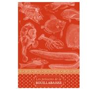 Autrefois Torchon Imprimé Jacquard Rouge, 48 * 70 cm, Thème Recette de Cuisine Méditéranéenne, Bouillabaisse