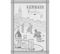 Autrefois Torchon Jacquard Bleu 48x70cm, Thème Marseille, Motif Bouteille de Pastis, Pastis Gris