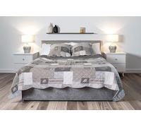 Autrefois Zoé Gris Boutis Patchwork 230x250 cm avec 2 Taies d'oreiller 65x65 cm, Couvre-lit Matelassé 2 Personnes, Dessus de lit Coeur et Dentelle