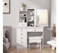 Autrfso Coiffeuse avec 6 tiroirs et miroir coulissant - Coiffeuse blanche avec espace de rangement caché, coiffeuse pour chambre à coucher, petite amie, fête des mères, Noël, blanc