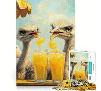 Autruches dégustant Une Limonade Puzzle de 1000 pièces pour Adultes Développe la mémoire Loisirs Doux Découpe Ferme pour Les fêtes (50x75cm)