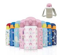 Autsel 500ml Gourde Isotherme Enfant avec Paille Bouteille Isotherme Étanche avec Sac Transport Arc en Ciel Gourde Bouteille d'eau en Acier Inoxydable sans BPA pour École Sport Maternelle