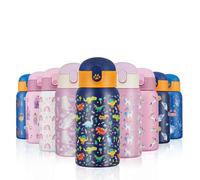 Autsel 500ml Gourde Isotherme Enfant avec Paille Bouteille Isotherme Étanche avec Sac Transport Bleu Dinosaure Gourde Bouteille d'eau en Acier Inoxydable sans BPA pour École Sport Maternelle