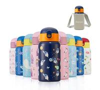 Autsel 500ml Gourde Isotherme Enfant avec Paille Bouteille Isotherme Étanche avec Sac Transport Cosmonaute Gourde Bouteille d'eau en Acier Inoxydable sans BPA pour École Sport Maternelle