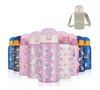 Autsel 500ml Gourde Isotherme Enfant avec Paille Bouteille Isotherme Étanche avec Sac Transport Licorne Violette Gourde Bouteille d'eau en Acier Inoxydable sans BPA pour École Sport Maternelle