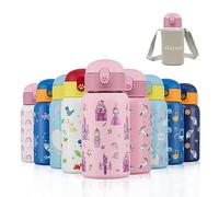 Autsel 500ml Gourde Isotherme Enfant avec Paille Bouteille Isotherme Étanche avec Sac Transport Princesse Gourde Bouteille d'eau en Acier Inoxydable sans BPA pour École Sport Maternelle
