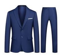 Autsel Costume Homme Slim Fit 2 Pièces Vests de Smoking Business Mariage Mens Suits à Deux Boutons Blazer Veste et Pantalon Bleu Marine XL