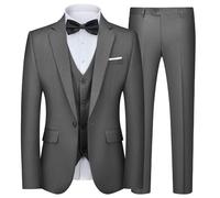 Autsel Costumes Hommes 3 Pièces Slim Fit à Un Bouton Vests de Smoking Mariage Men Suits Formel Blazer Veste Gilet et Pantalon Gris Foncé XS