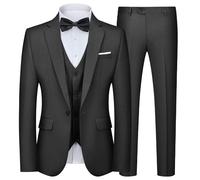 Autsel Costumes Hommes 3 Pièces Slim Fit à Un Bouton Vests de Smoking Mariage Men Suits Formel Blazer Veste Gilet et Pantalon Noir S