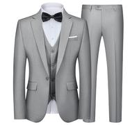 Autsel Costumes Hommes 3 Pièces Slim Fit à Un Bouton Vests de Smoking Mariage Men Suits Formel Blazer Veste Gilet et Pantalon Gris Clair S