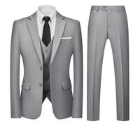 Autsel Costumes Hommes Slim Fit 3 Pièces à Deux Boutons Vests de Smoking Formel Mariage Suits Blazer Veste Gilet et Pantalon Gris Clair XL