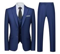 Autsel Costumes Hommes Slim Fit 3 Pièces à Deux Boutons Vests de Smoking Formel Mariage Suits Blazer Veste Gilet et Pantalon Bleu Marine M