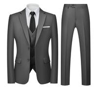 Autsel Costumes Hommes Slim Fit 3 Pièces à Deux Boutons Vests de Smoking Formel Mariage Suits Blazer Veste Gilet et Pantalon Gris Foncé XXL