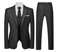 Autsel Costumes Hommes Slim Fit 3 Pièces à Deux Boutons Vests de Smoking Formel Mariage Suits Blazer Veste Gilet et Pantalon Noir L