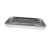 AUTSUPPL 2 Pièces Lot Plaques à Pâtisserie Rectangulaires Acier Inoxydable avec Rack Amovible Plateau Cuisson Solide et Plat Égouttoir pour Cuisine Quotidienne