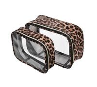 AUTSUPPL 2 Pièces Trousse de Toilette Capacité Imperméable Motif Léopard Transparente Sac Cosmétique Portable pour Voyage Femme Set Grand Moyen