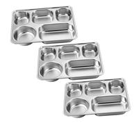AUTSUPPL 3 pièces Plateau de Restauration Rectangulaire Acier Inoxydable Plateau Compartimenté Profond à Sections Plateaux Repas Scolaires et Empilables pour Cantine et Camping
