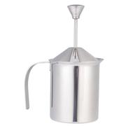 AUTSUPPL 400cc Pichet à Lait Inox avec Double Filtre Acier Inoxydable Mousseur Manuel pour Émulsionner Lait Entier Écrémé Chèvre Accessoire Barista pour Café et Cappuccino