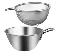 AUTSUPPL Bol Mélangeur Inox avec Passoire et Poignée pour Battre Œufs Fouetter Crème Laver Légumes et Égoutter Bol Saladier Polyvalent de Moyenne
