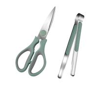 AUTSUPPL Ciseaux à Barbecue Multifonctionnels en Inox 2 Pièces Verts Poignée Antidérapante, Outils Cuisine pour Rôtir et Griller, Ensemble de Ciseaux et Pinces Pratiques pour Barbecue et Maison