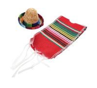 AUTSUPPL Décorations Fête Mexicaine pour Bouteilles Ensemble Mini Sombrero et Écharpe Rayée Rouge Accessoire Festival Mexicain pour Fêtes Cinco de Mayo