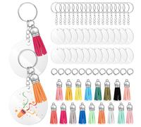 AUTSUPPL Ébauches de Porte-clés avec Anneaux de Jonction et Pompons Colorés Lot de 120 en Acrylique Transparent Couleur Aléatoire pour Création et D'artisanat