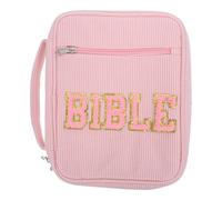 AUTSUPPL Étui de Rangement pour Bible Protection Élégante en Velours Côtelé Rose avec Fermeture Éclair, Poches Dédiées et Poignée pour Lectures et Services Religieux