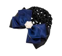 AUTSUPPL Filet Chignon Perlé Bleu avec Nœud et Bordure Dorée Snood Cheveux Professionnel Élégant Accessoire Cheveux pour Bureau et Événements Formels