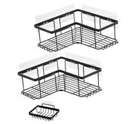 AUTSUPPL Organisateur Angle pour Acier Noir Étagères Adhésives Murales sans Perçage Rangement Salle de Bain avec Crochet Intégré Adapté Angle Droit