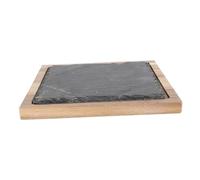 AUTSUPPL Plateau de Service Multifonction Bois Japonais Assiette Carrée Noire avec Ardoise Plateau pour Salade Steak et Pizza Accessoire Cuisine Pratique et Légère