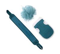 AUTSUPPL Set d'accessoires exfoliants et éponge de bain cyan avec bande de lavage dos fibres végétales durables pour nettoyage corps complet