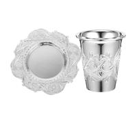 AUTSUPPL Set de Coupe Kiddush Métal Léger avec Soucoupe Vintage pour Shabbos Cadeau Judaica Élégant pour Amateur de Vin et Fêtes Juives