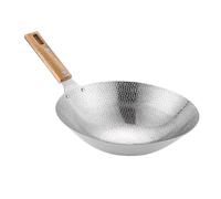 AUTSUPPL Wok Inox Multifonction avec Base Profonde et Manche Bois Anti-brûlure Poêle à Frire Résistante pour Cuisine Maison et Restaurant Cuisson Uniforme et Nettoyage Facile