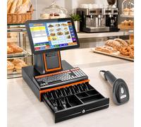 AUTUMFLATGAO Caisse Enregistreuse Tactile POS 15,6", Système de Caisse pour Commerce et Restaurant, 8 Go RAM 128 Go SSD, Imprimante Thermique Intégrée, Tiroir-Caisse et Scanner Code-Barres Black