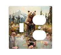 Autumn Bear Plaques de protection pour interrupteurs/couvercles de prise, art de la faune rustique marron pour décoration d'intérieur, plaques murales en thermoplastique, taille standard à bascule