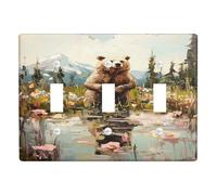 Autumn Bear Plaques d'interrupteur/couvercles de prise, art de la faune rustique marron pour décoration d'intérieur, plaques murales en thermoplastique, taille standard triple bascule